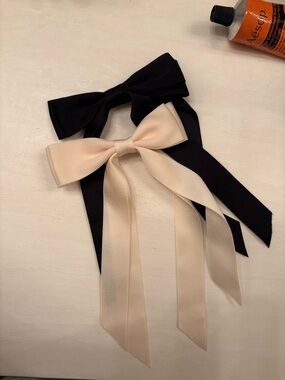 Black and Cream Ribbon Bow Hair Clips